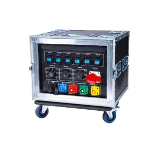 Wheeled 24 Way 3 Phase Stage Power Distribution Flight Case, 400A Camlock Input Portable Touring Power Distro Box