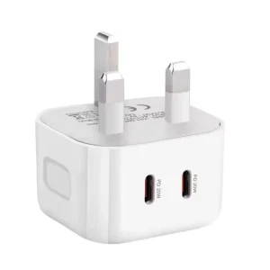 White EU US UK PD Travel Dual USB-C Phone Charger 20W Wall Adapter