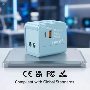 Worldwide USB and USB-C 20W GaN PD Travel Adapter with 3 AC Sockets for EU US AU UK