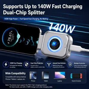 X01 140W AI Smart Autos Power-Off Fast Charger for Phone Laptop Tablet