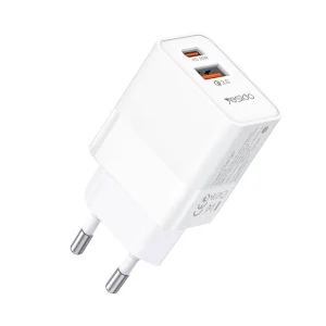 YC32 Dual Port Multifunction Portable Wall USB and PD Type-C Max 20W Charger & Adapter